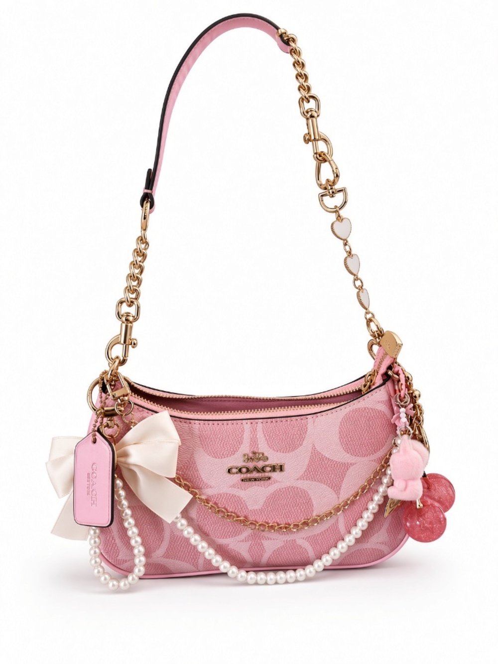 Coach Vintage Pink Teri Shoulder Bag | Designer Women’s Handbag with Gold Chain